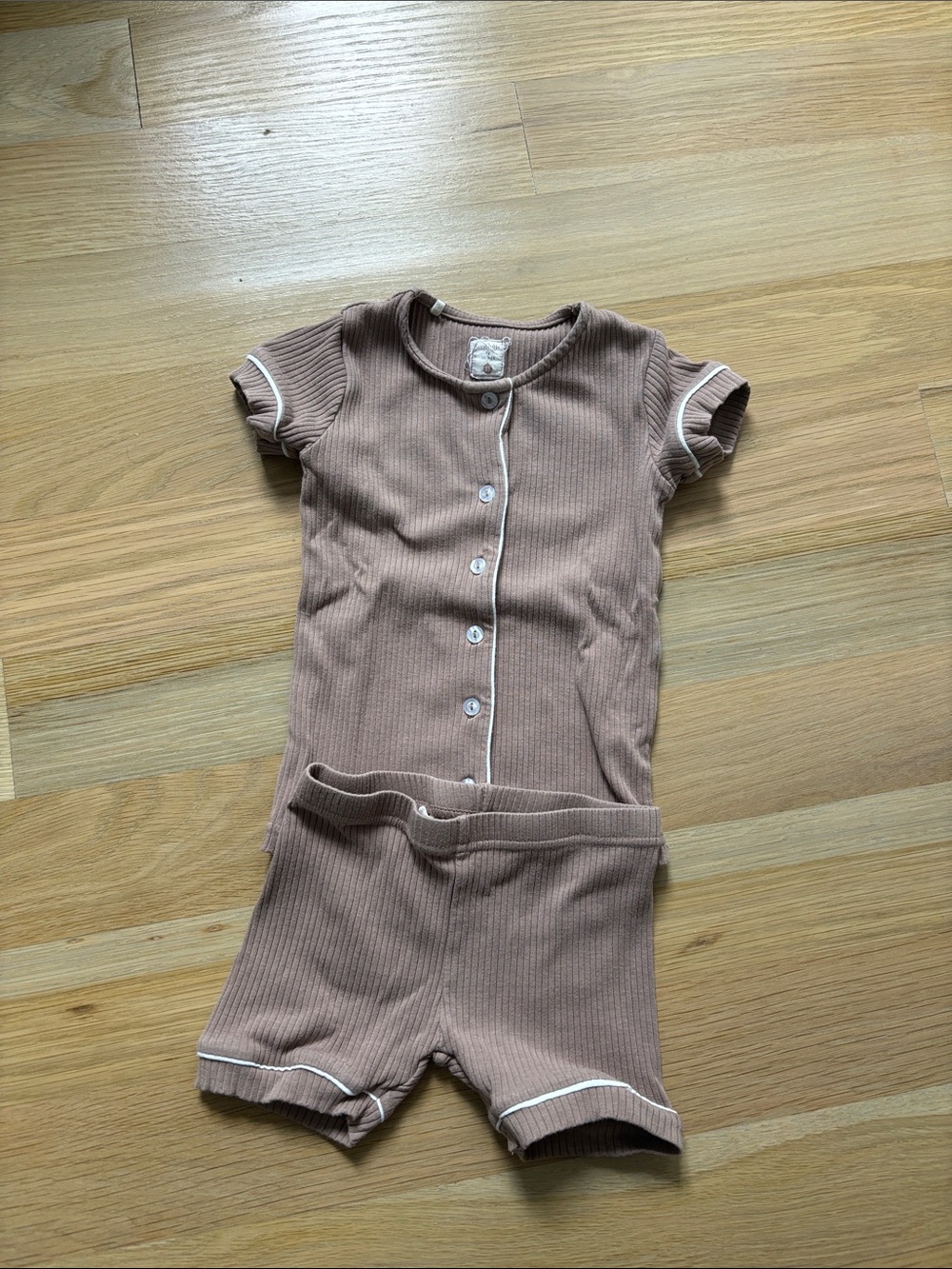 Lil legs Kids Short-Sleeve Ribbed Pajama Set in Mauve